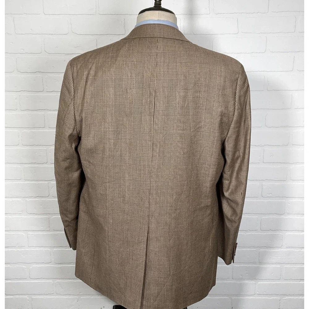 Lauren Ralph Lauren Blazer‎ 44L Brown Blue Glen Plaid Silk Wool Classic Jacket